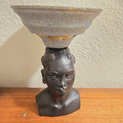 1950s Signed Geo Trevino Nubian Woman Head  Metal Bowl (AS-IS Please Read)