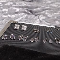 Sterling and White Gold, Saphire, 1karat-1/8 Earrings