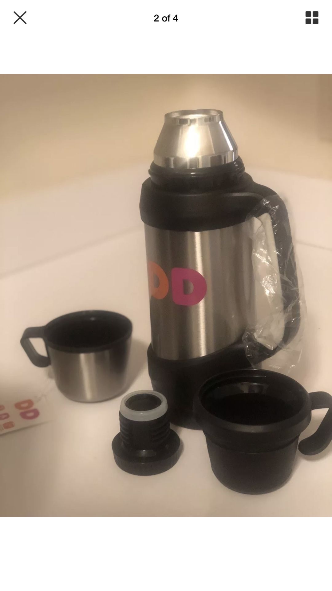 Dunkin' Donuts 32oz stainless steel vacuum thermos brand new with - Main Image