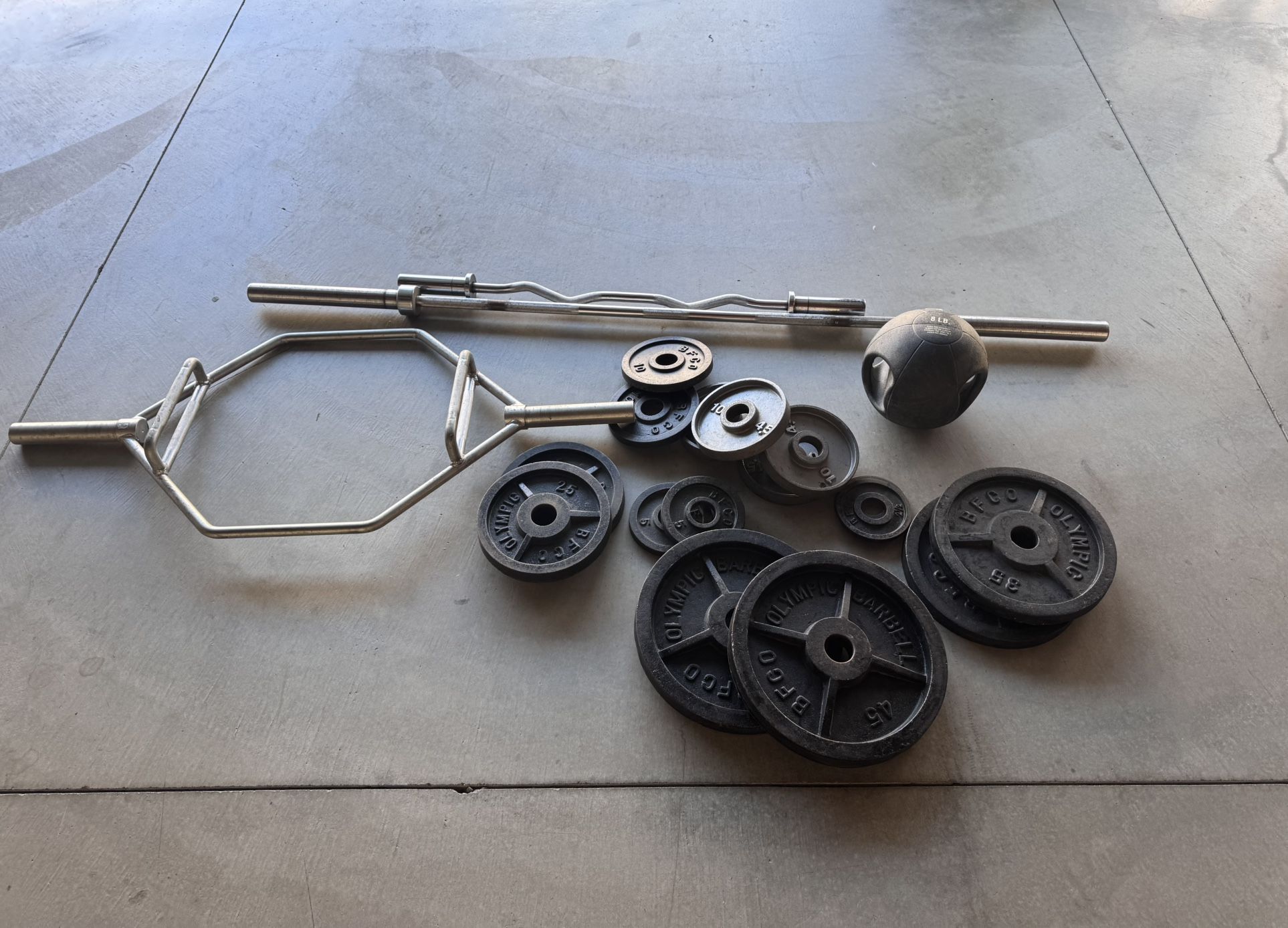  Home Gym Bundle – Olympic Bar, Trap Bar, EZ Bar, Plates, Med Ball