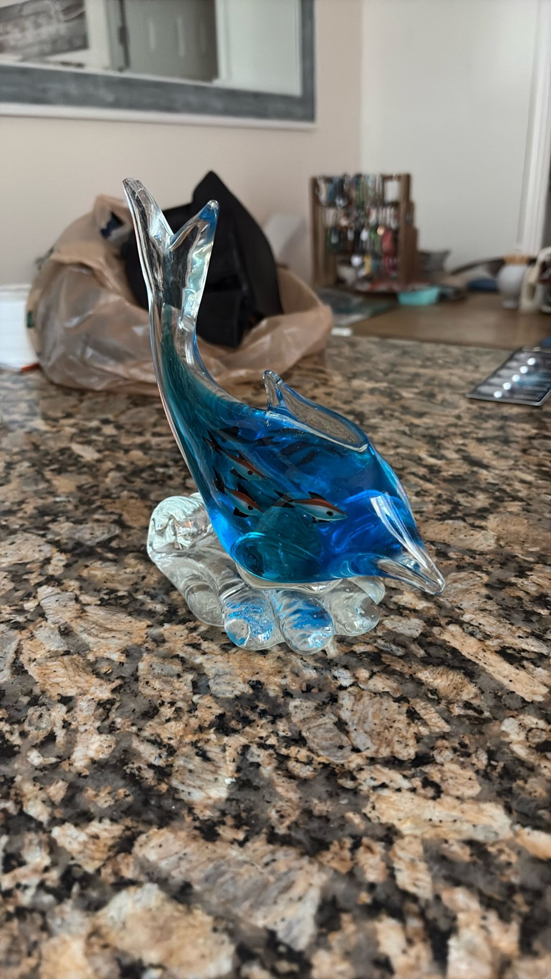 Murano Italy Large Vibrant 6 Fish Tank Aquarium Glass Sculpture Paperweight 