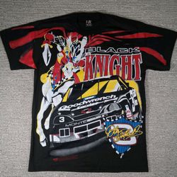 NASCAR Shirt Mens Large Dale Earnhardt The Black Knight AOP Black USA Made 