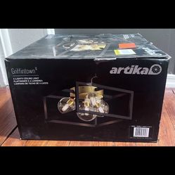 Artika Griffintown 14 in 4-Light Black & Gold Modern Farmhouse Flush Mount Light