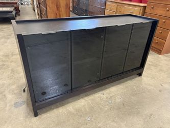 CANADEL Contemporary Deep Espresso 4 Door Buffet with Black Glass Doors and Soft Interior Illumination