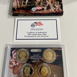 2007 US Mint Presidential $1 Coin Proof Set Washington Adams Jefferson Madison (With Certificate)