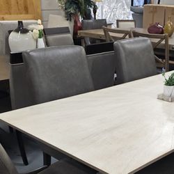 White Top  Dining Table With Leather Chairs ‼️ Same Day Delivery  