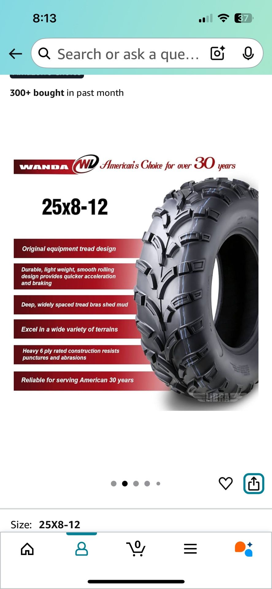 Wanda ATV/UTV Tires 25x8-12 6-ply Light Mud Tiresof 2