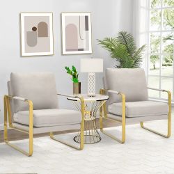 Set Of 2-Modern Accent Chair,Mid Century Single Velvet Lounge Reading Arm Chair with Extra-Thick ,Cushions Gray Color