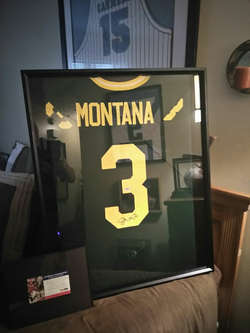 Rare Joe Montana signed framed fighting Irish framed Jersey with PSA DNA certificate of authenticity