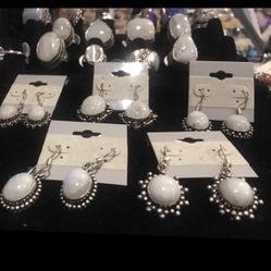 Various Silver & Natural Moonstone Earrings