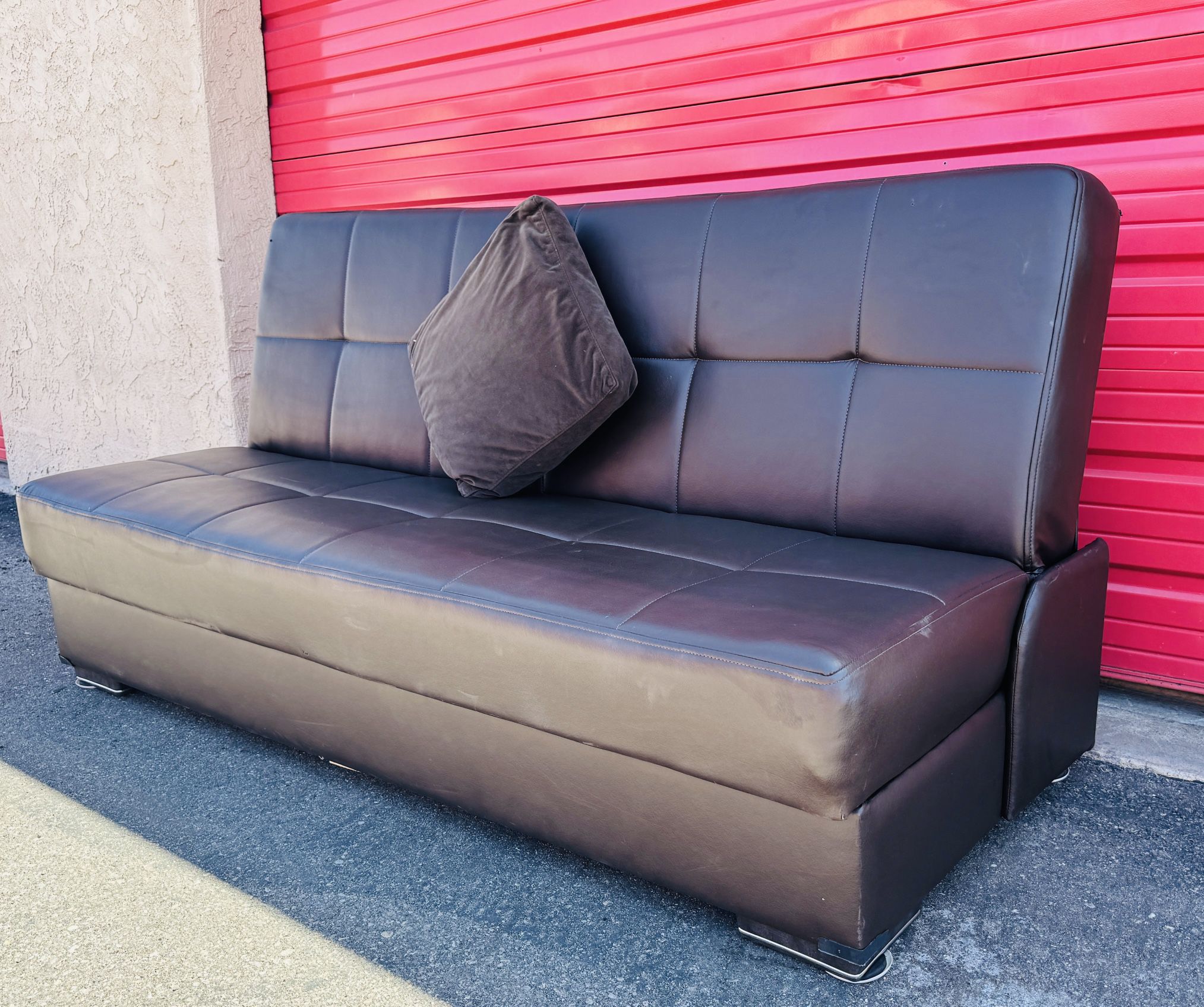 Brown Leather Futon (Free Delivery)