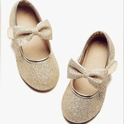 NWT Gold Glitter Felix & Flora Toddler Girls Dress Mary Jane Flats, 12-18M