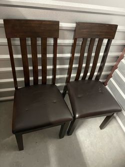 Set of 2 Dark Wood Padded Dining Chairs