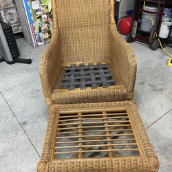 Solid Wood And Wicker Chair And Ottoman