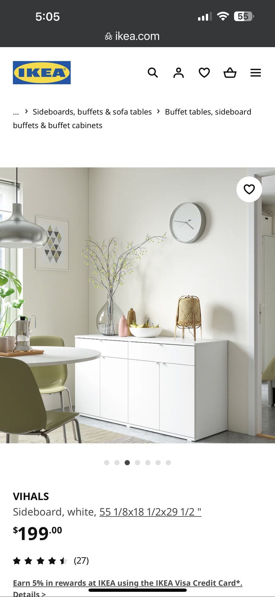 IKEA VIHALS White Sideboard / Buffet Cabinet - Like New!