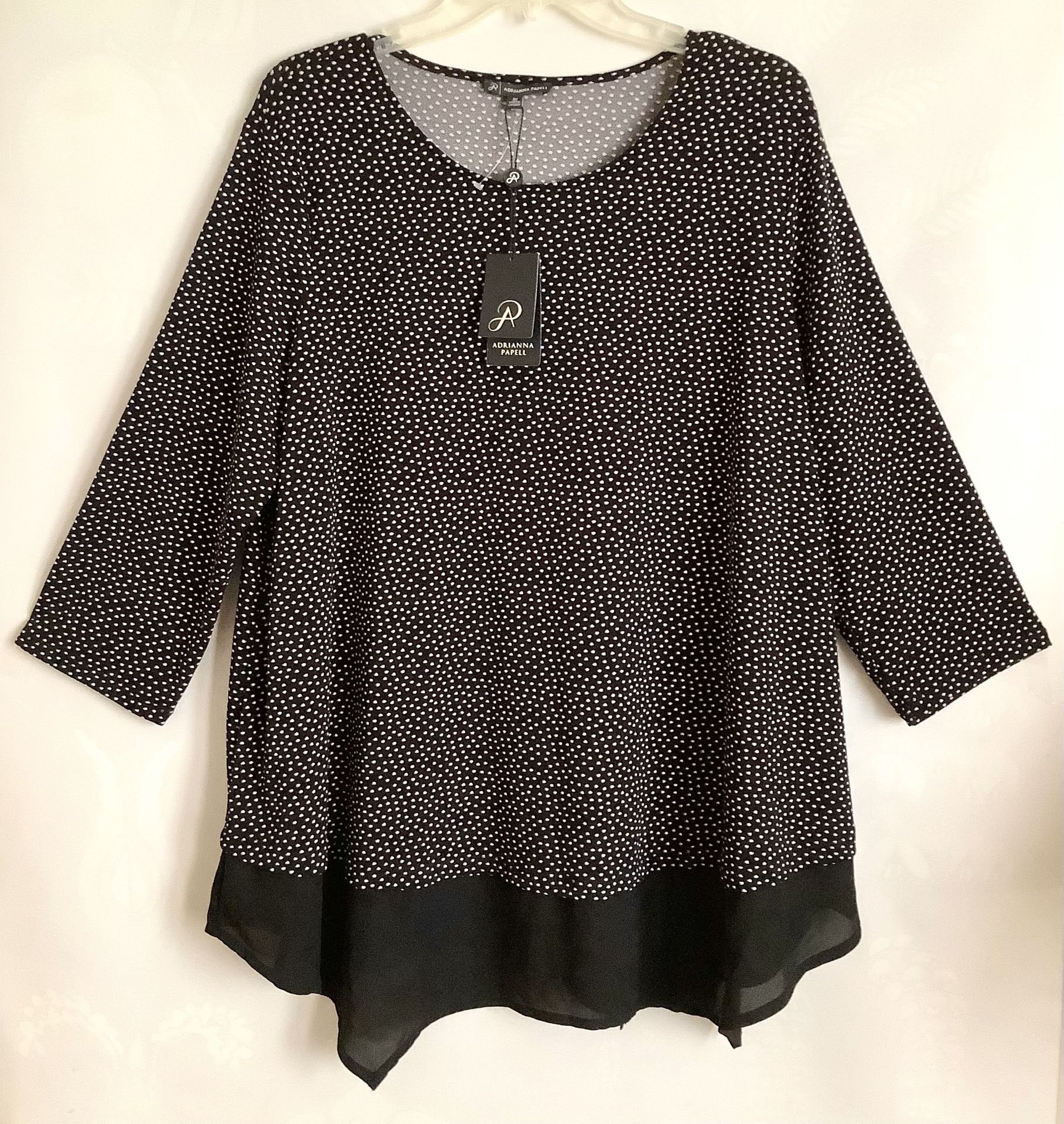 Adrianna Papell Women’s Black & White Flowy Peek Hem Tunic/Blouse 2X NWT ($79)