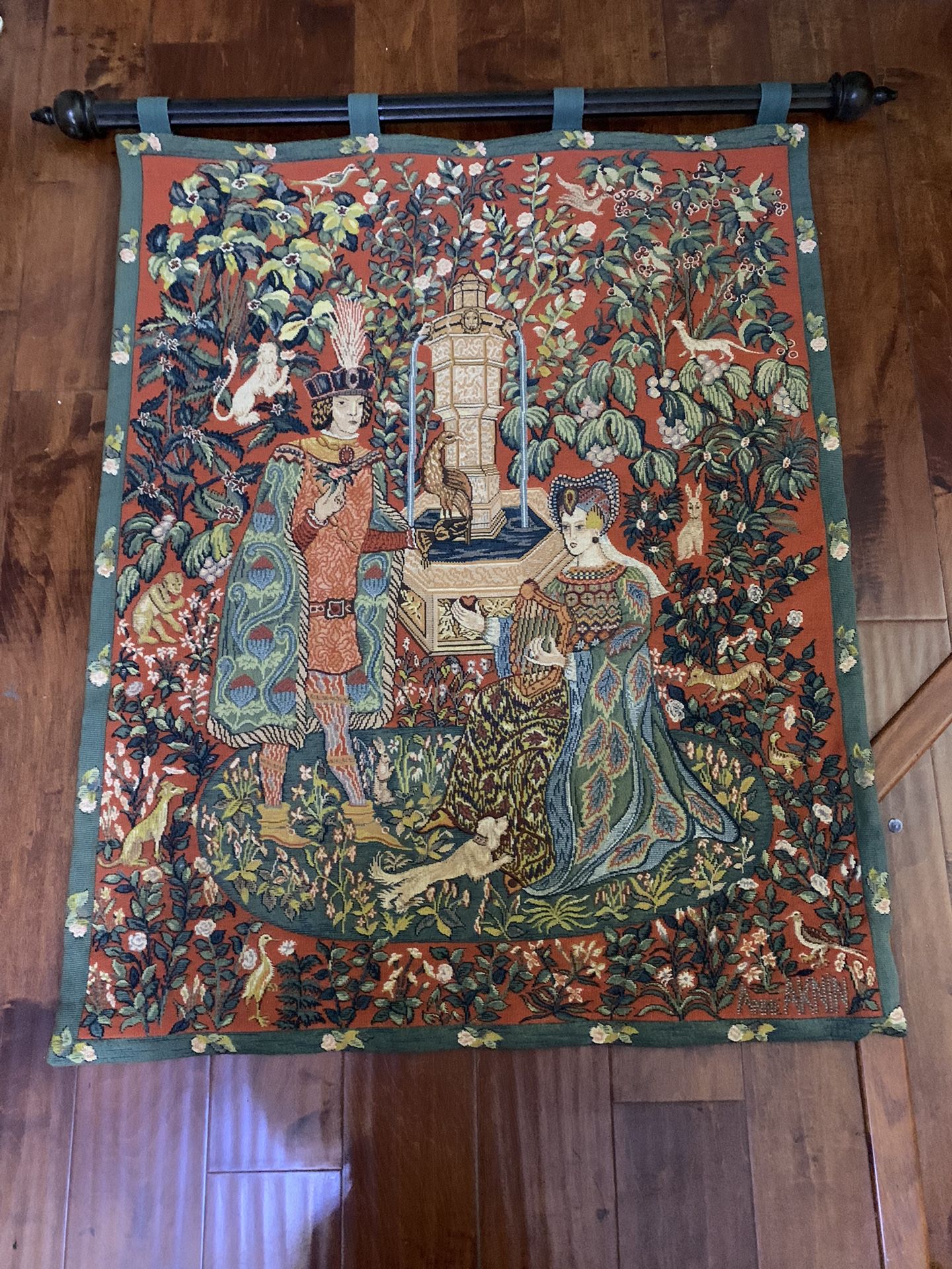 Anne Aknin Le Roman de la Rose 1985 French Wool Jacquard Tapestry On wood pole