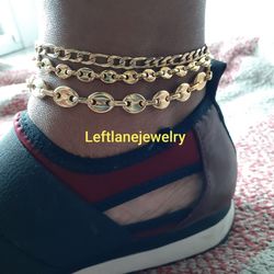 I Ship I Deliver 14kt Gold Plated Puff Link  Set Include All 3 Anklet For $95