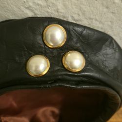 Vintage A.D. Chicago Faux Leather and Pearl Beret Hat Never Used