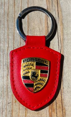 Porsche Crest Leather Keychain Red