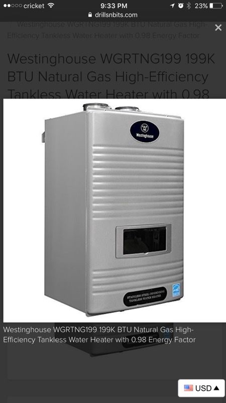 Westinghouse WGRTNG199 199K BTU Natural Gas High-Efficiency Tankless Water Heater with 0.98 Energy Factor