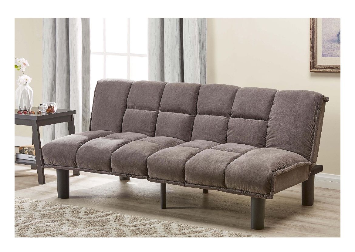 Mainstays Tufted Microfiber Futon, Grey Faux Suede