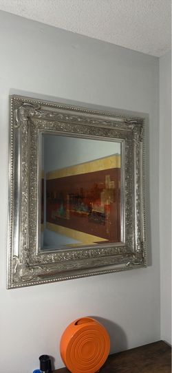 Ornate Silver Wall Mirror – 36” x 32” – Classic Baroque Style