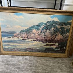Vintage Painting Print In Original Frame-32X26in