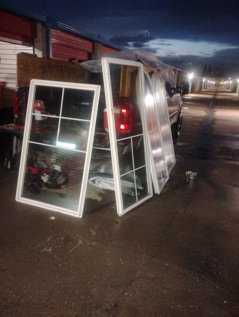 4 Vinyl Windows (2 Arched + 2 Standard) – Great for Shed, Garage, or DIY Project