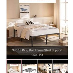 18 King Bed Frame Steel Support 2500 lbs
