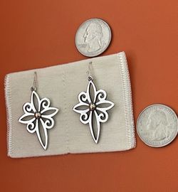 James Avery Retired 14k Gold And Silver Cross Dangle Earrings Large 14kt Gold Center, about 2 inches long  