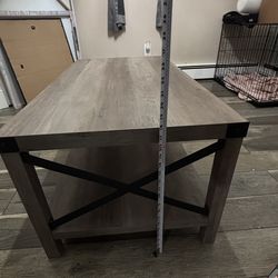 Acme Abiram Rectangular Wooden Coffee Table with Bottom Shelf in Rustic Oak