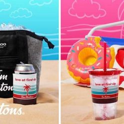 Tim Horton's Pool Towel, Tumbler, And Small Pool Float For Your Drink