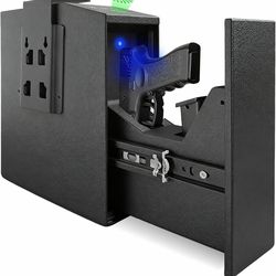 Biometric Pistol Gun Safe with Auto Sliding Door – 0.1s Quick Access Handgun Safe for Nightstand, Desk, Bedside, Truck – Fingerprint, PIN Code & Key A