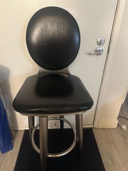 Black Faux Leather Bar Stool with Round Back