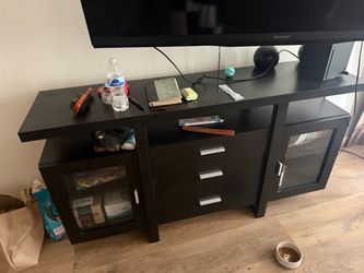 Black TV Stand with Drawers and Cabinets
