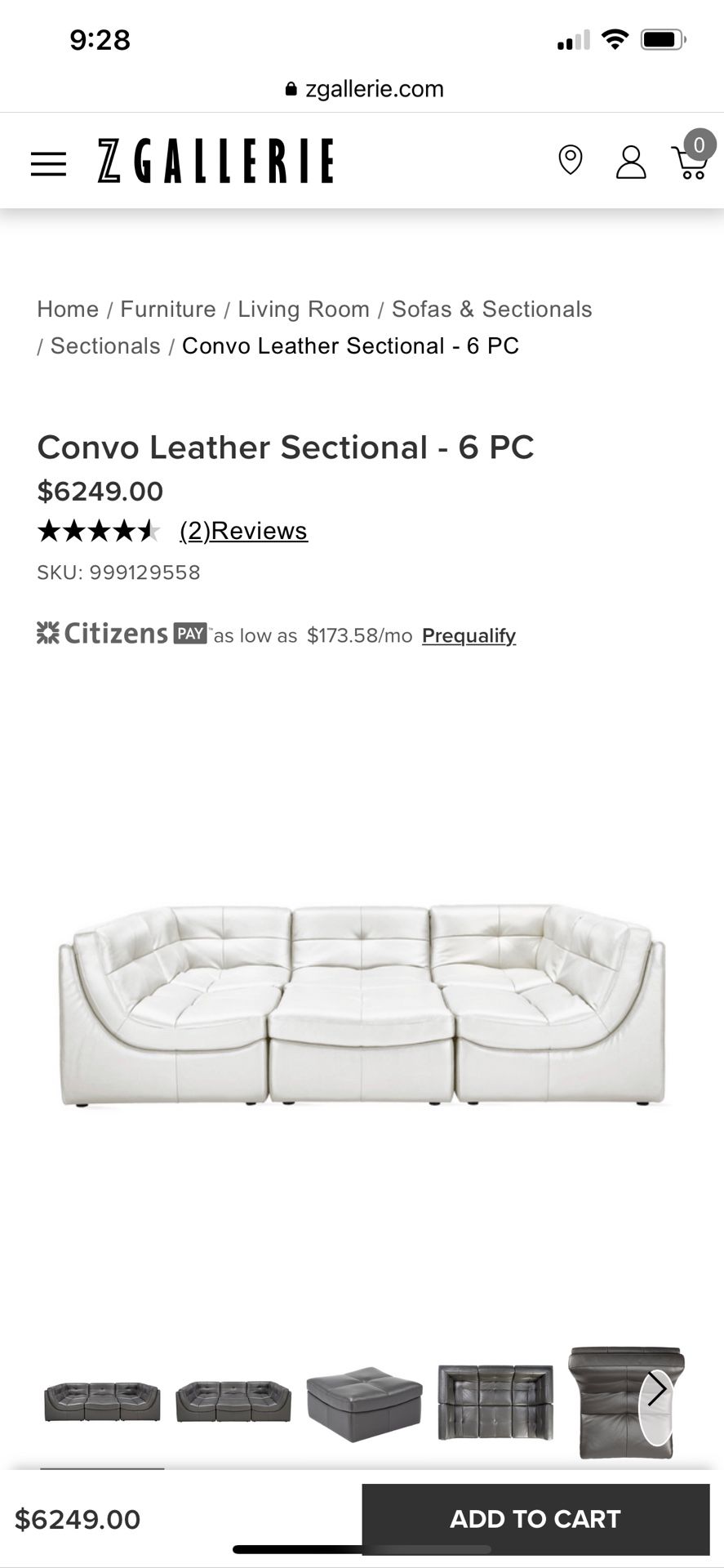 Sofa Convo Leather Sectional - 6 PC