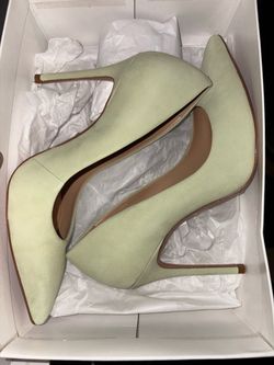Schutz Light Green Suede Pointed-Toe Stiletto Heels