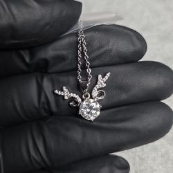 2CT Moissanite Diamonds Reindeer Pendant With 18" SS925 Necklace