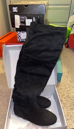 Black thigh high flat boots