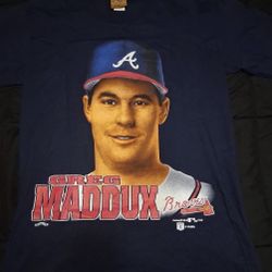 Vintage 90s Atlanta Braves Greg Maddux T-Shirt Men’s M Caricature Graphic Nutmeg