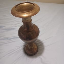 18" Tall Unbranded Brass Hand Decorated Collectible Vase