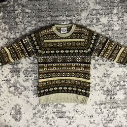 Jamieson's of Shetland Fair Isle Sweater Beige Brown Medium