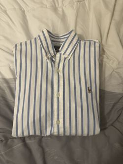Ralph Lauren Classic Fit Button-Up Shirt – Size M – White/Blue Striped – Excellent Condition