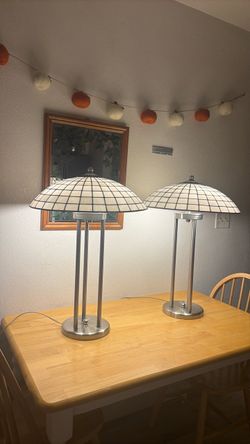 White Stained Glass Dale Tiffany Lamps (Set of 2)