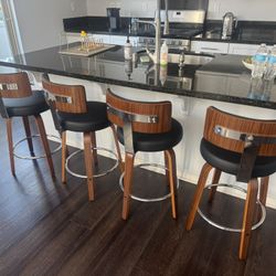 Kitchen Counter Stool Bar Stool 4 Pc Black Faux Leather Wooden Finish