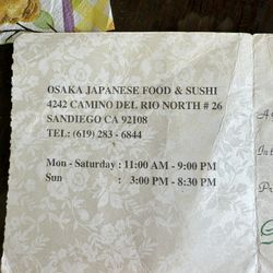 Gift certificate for $50 FOR OSAKA JAPANESE FOOD 4242 Camino Del Rio North #26  San Diego Ca 92108