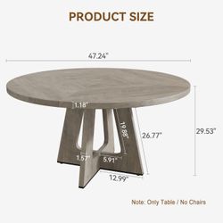 47" Round Farmhouse Dining Table for 4-6 - Wood Top Circle Kitchen Table - Cross Pedestal Base - Table Only - 2025 New Light Ivory Gray