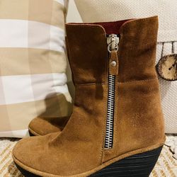 Women’s Fly London Yex Brown Suede Foldover Wedge Ankle Boots Size EUR 38 US 8