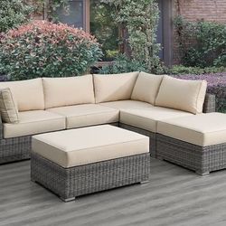 Brand New Patio Sectional Large Size With Ottoman Beige Blue Or Red Wicker Foundation. Fade Resisting Washable Cushions 